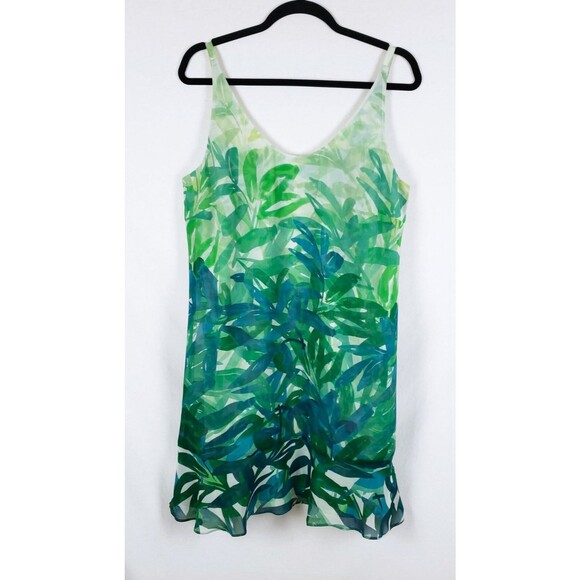 Cabi Tropical Slip Dress Womens M Green Resort Flounce Hem Chiffon Vacation - Picture 1 of 9
